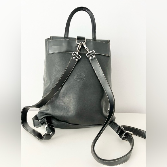 Roots Vintage Papa Alex Black Pebbled Leather Drawstring Knapsack Large Backpack - Picture 9 of 11